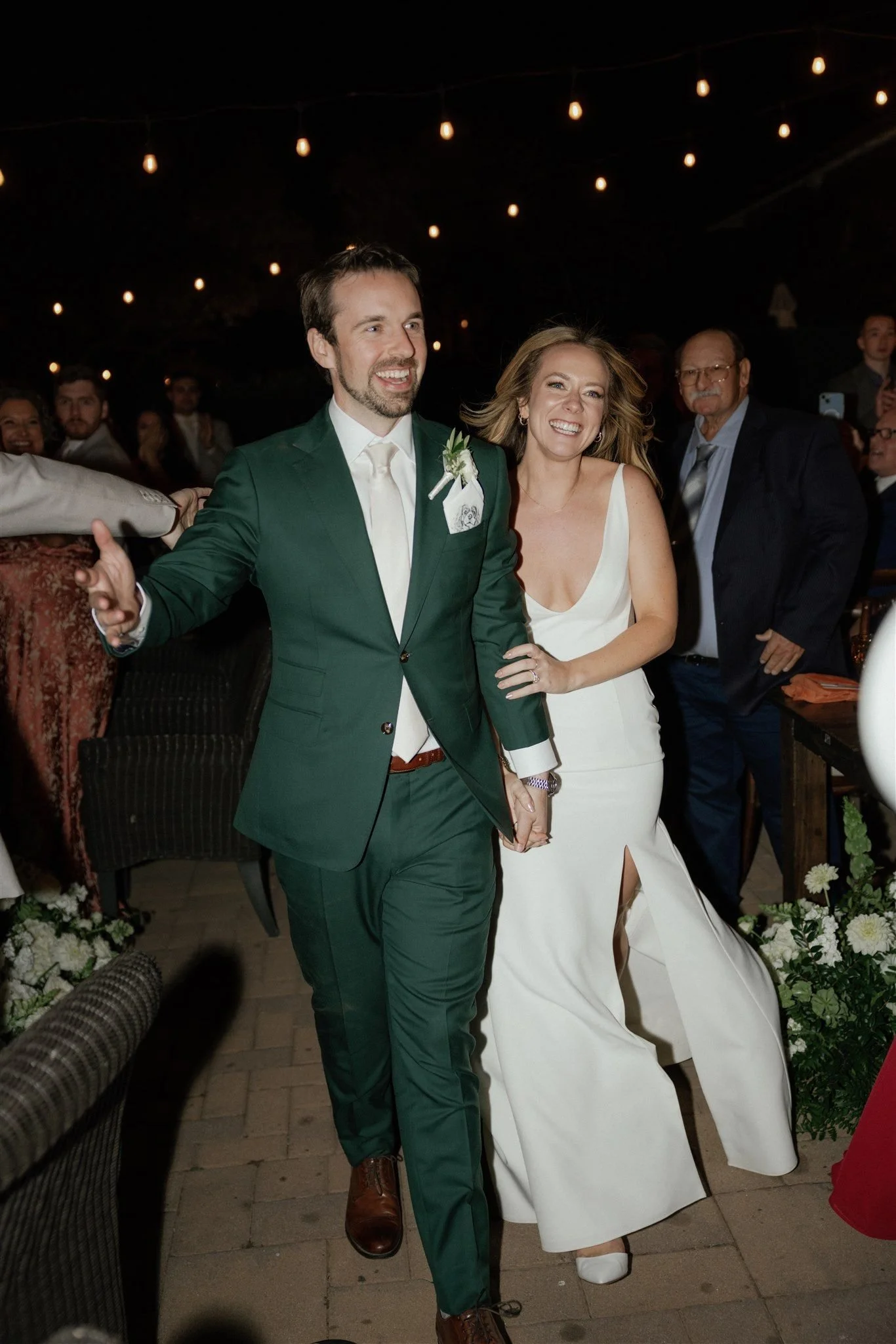 Evening celebration under café lights