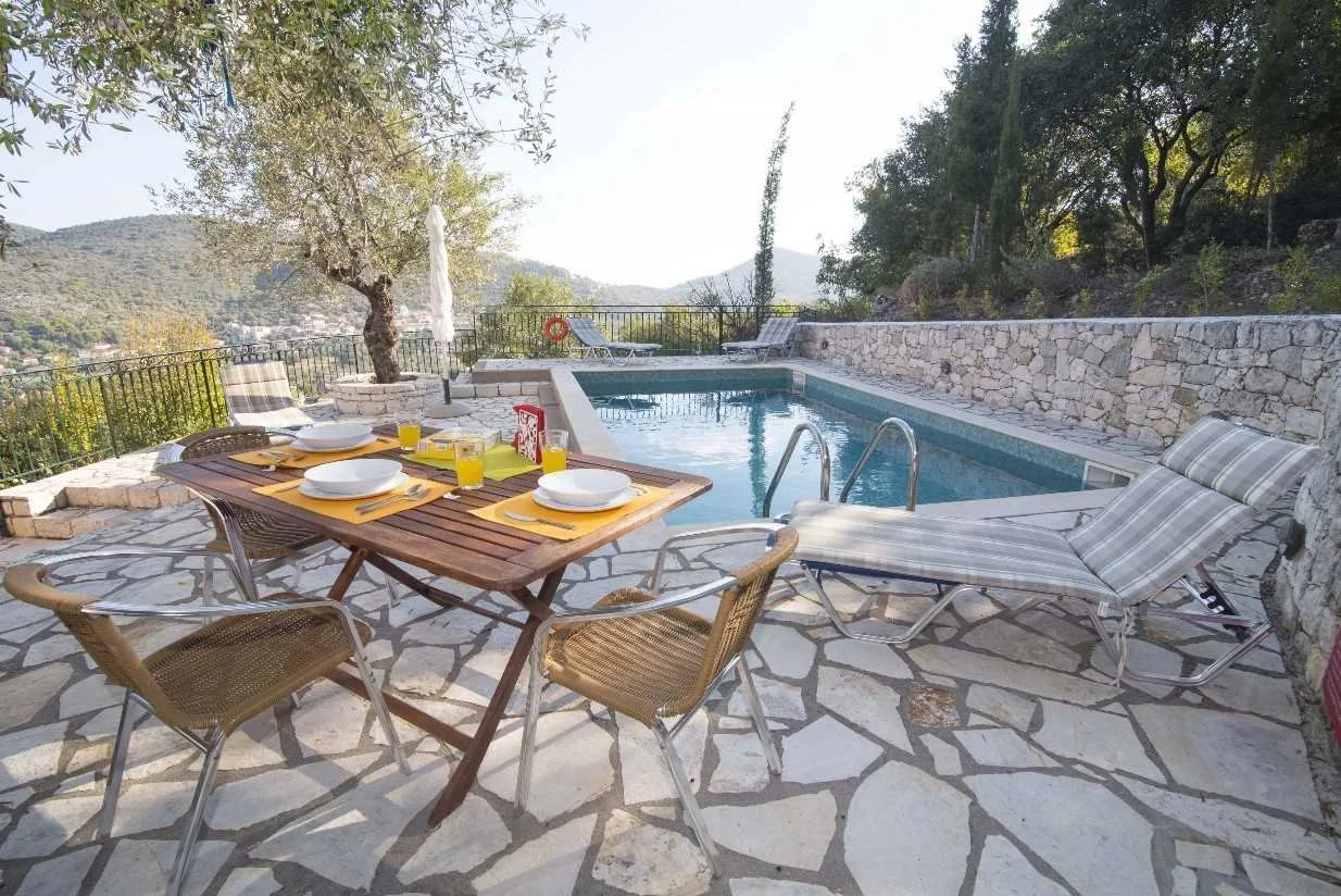 Private pool terrace at Villa Nondas in Ithaca