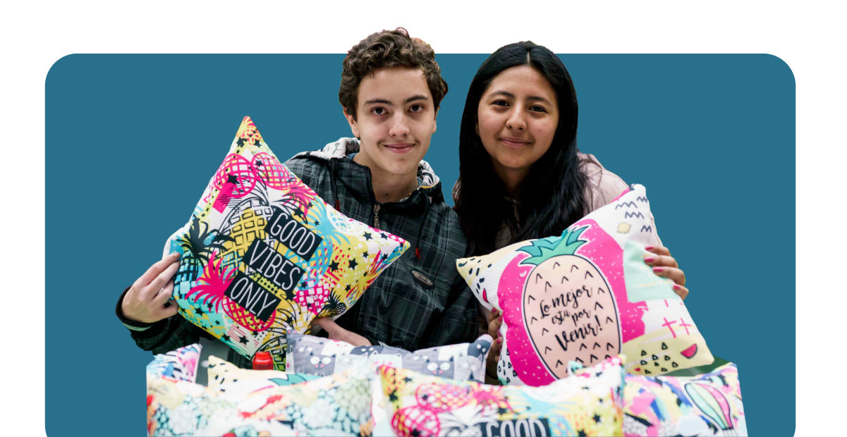 Youth with cushions