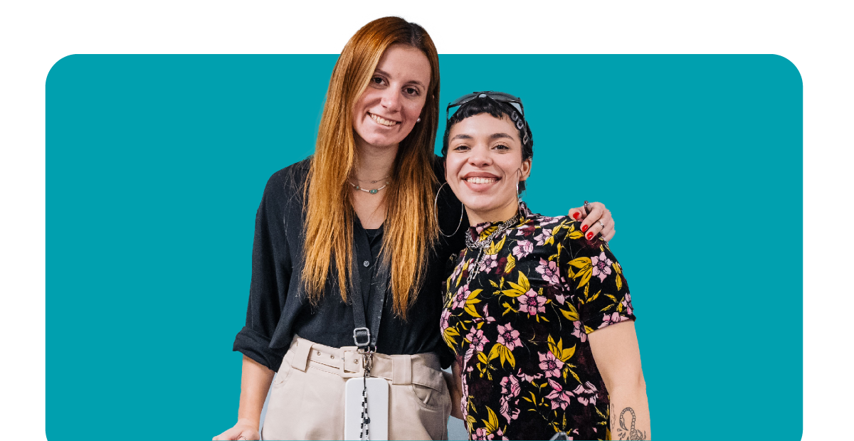 Two young women smiling