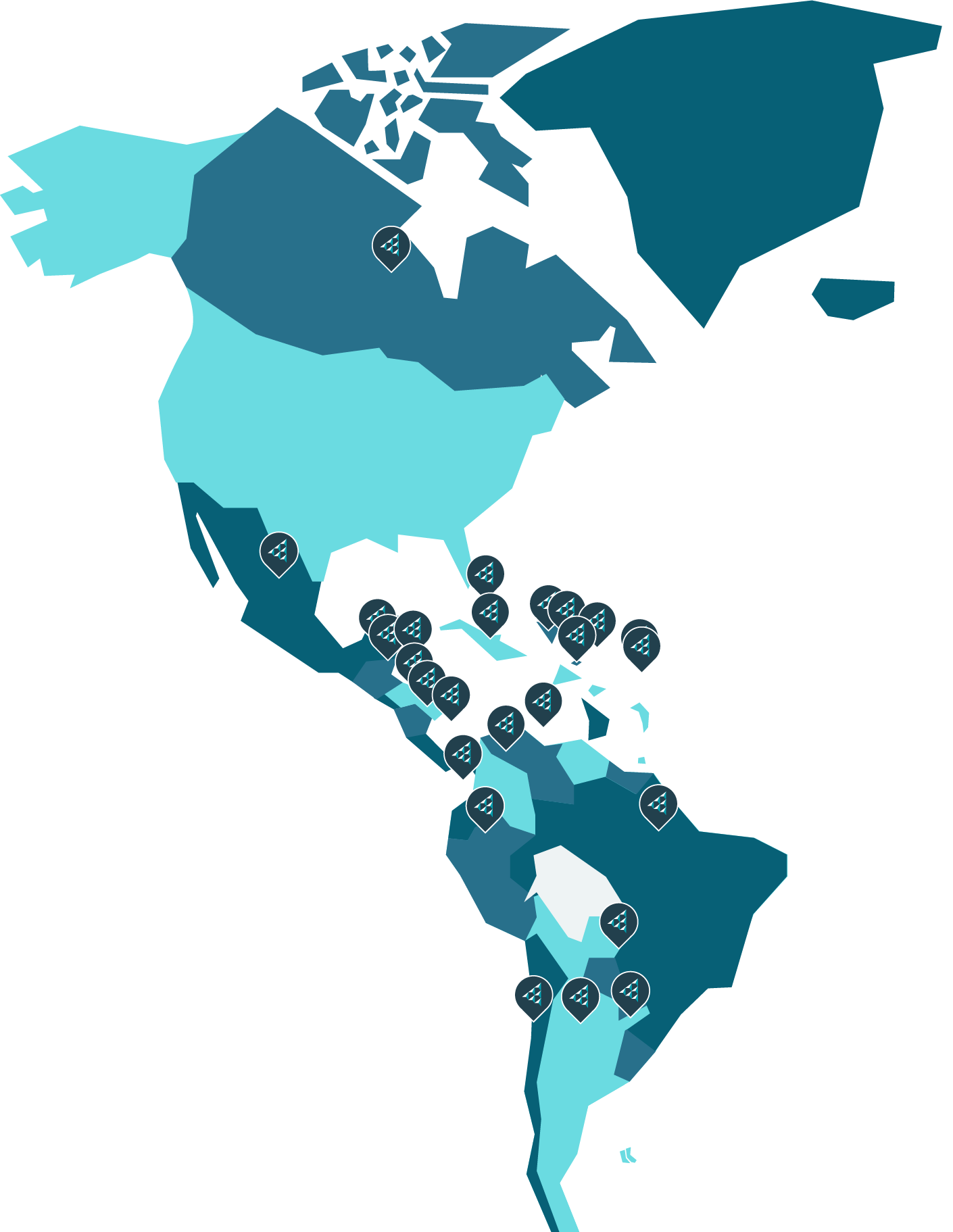 Map highlighting Junior Achievement Americas regional footprint