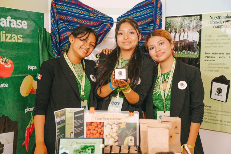 Young entrepreneurs at their trade-fair stand