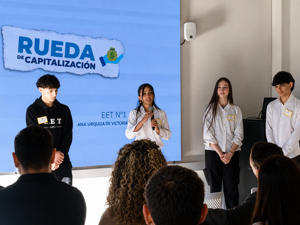 Students presenting their business plan at a capitalization round