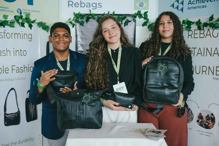 Students presenting their products at the fair