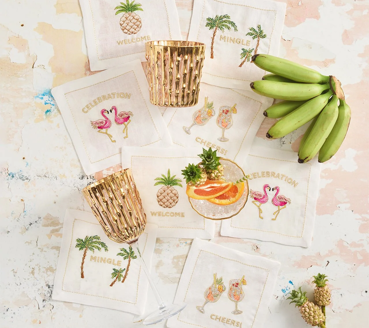 Palm cocktail napkins and glassware