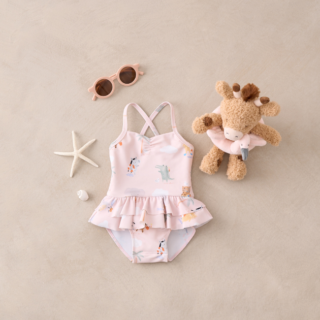 Elegant Baby Safari Ruffle Swimsuit