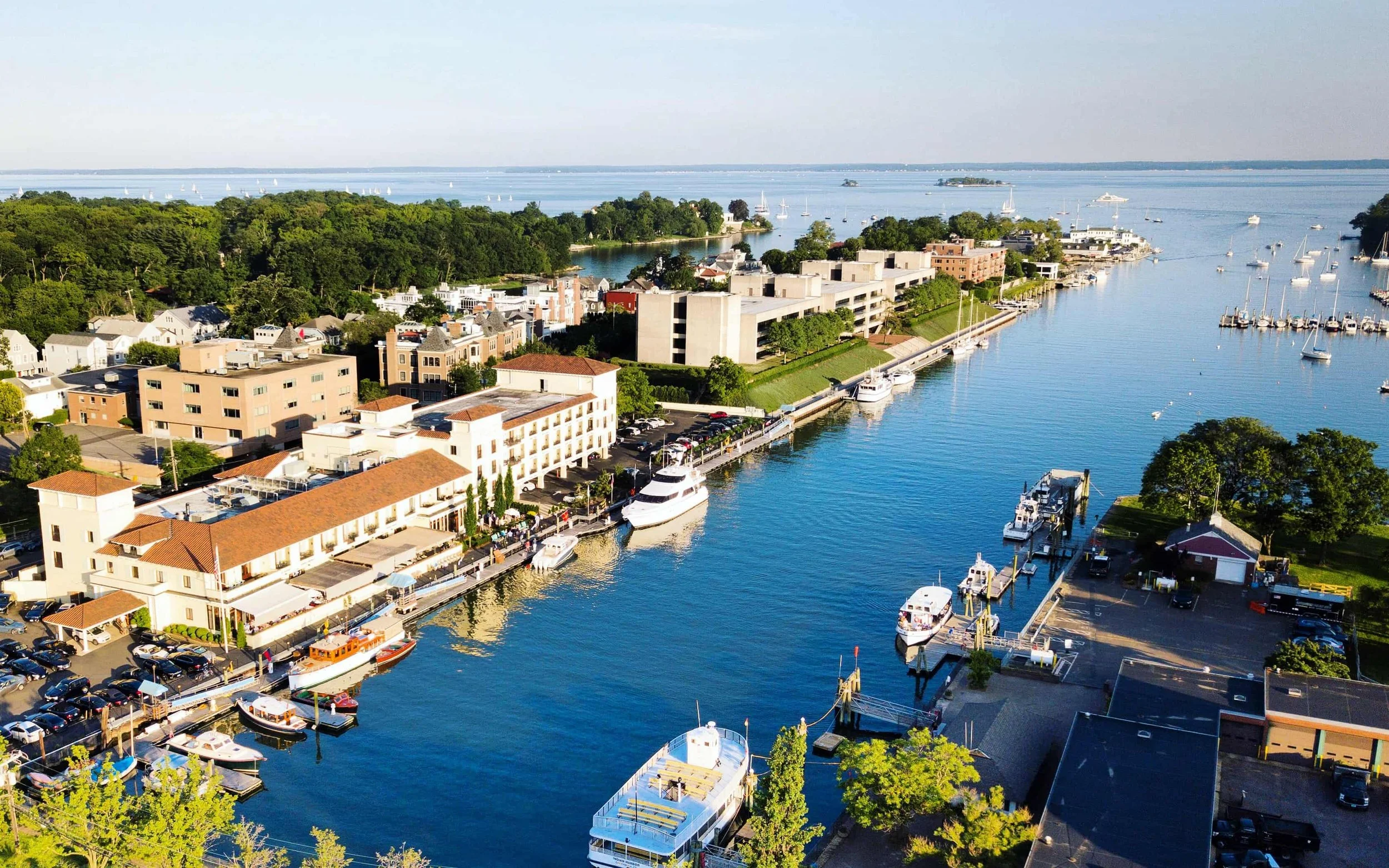Delamar Greenwich Harbor Marina with luxury yachts and waterfront views