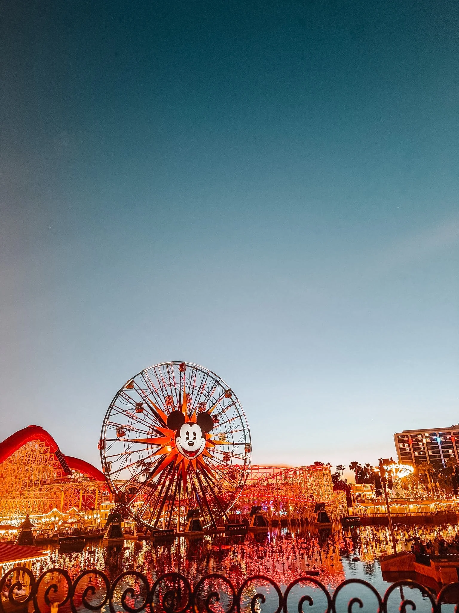 Disney California Adventure park at sunset