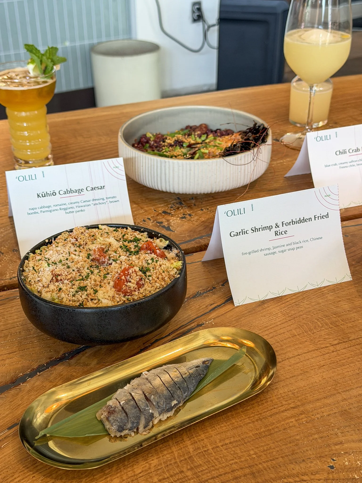 Dish and drinks at ʻOlili Waikiki during the reopening preview, photo 3