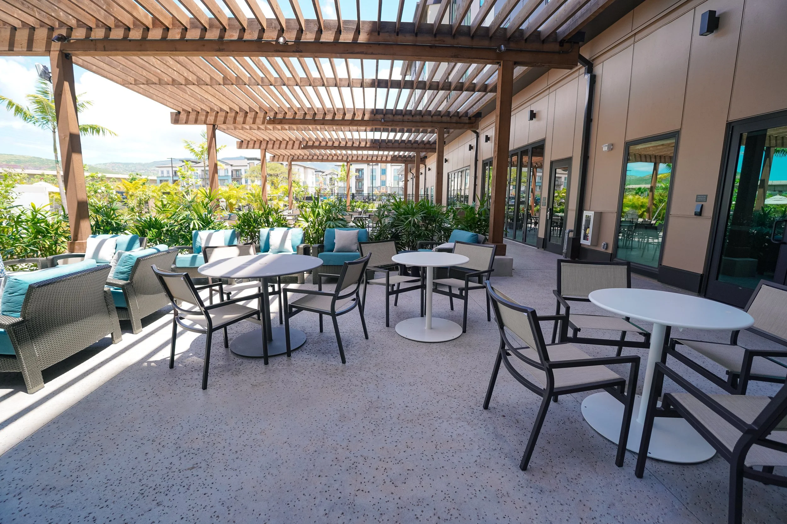 Pool area and seating at Hyatt Hoʻopili