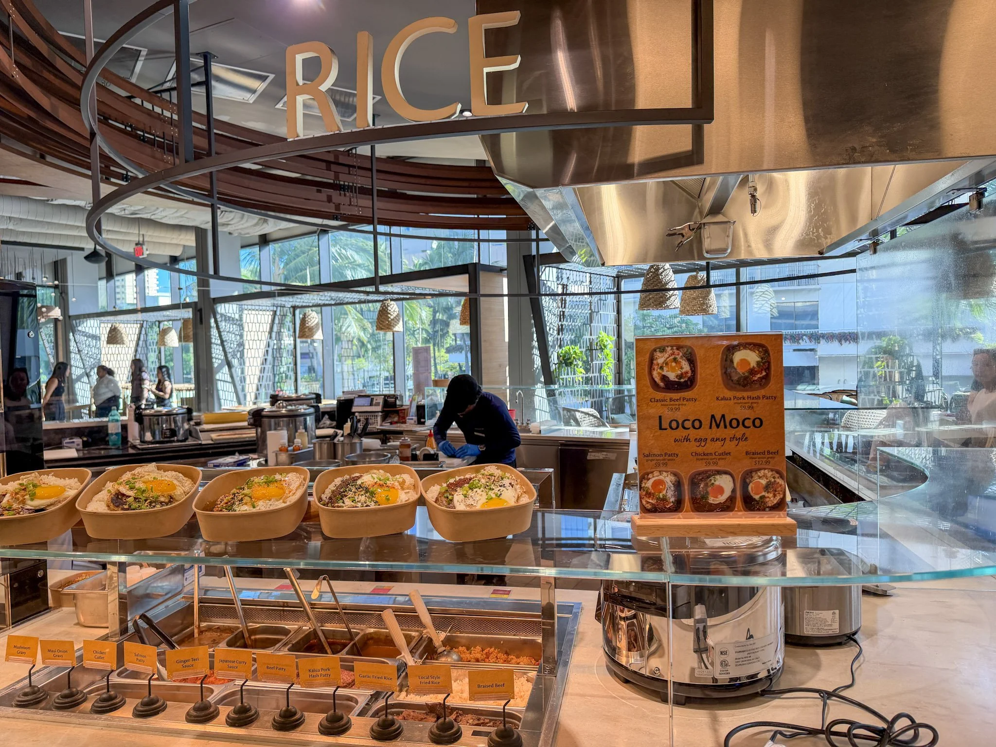 Waikiki Market prepared food stations on reopening day in Honolulu