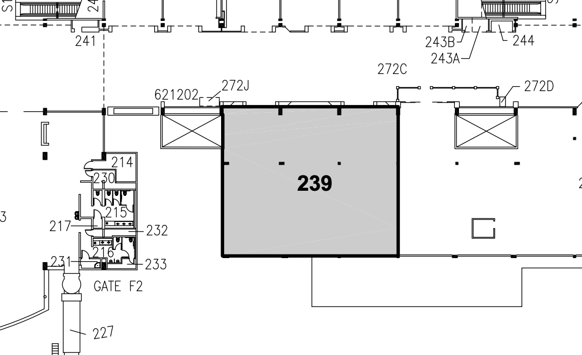 Floor plan Building 363 room 243 Delta Sky Club near gate F2 HNL