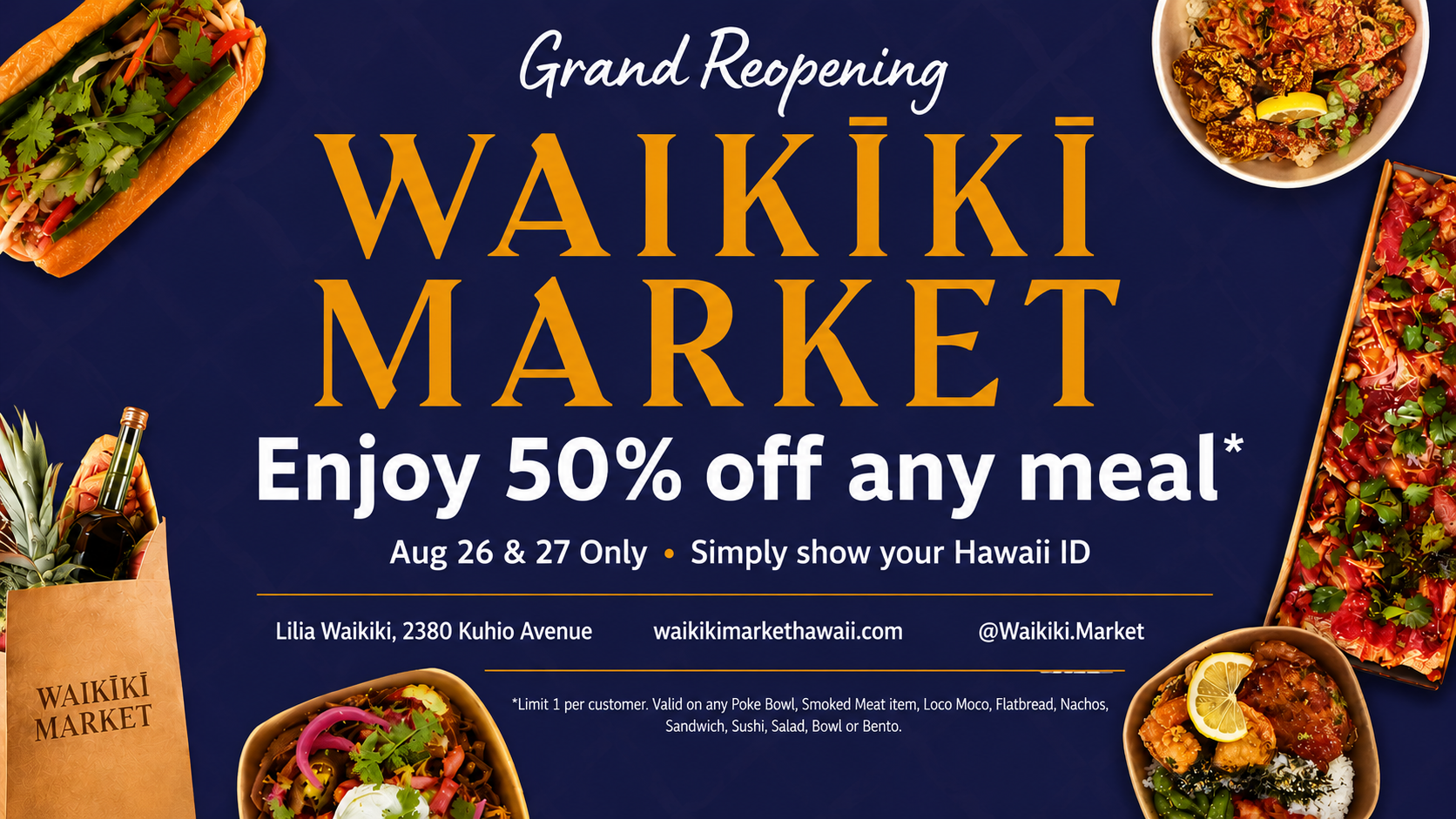 Waikiki Market grand reopening kamaaina offer graphic, image 1