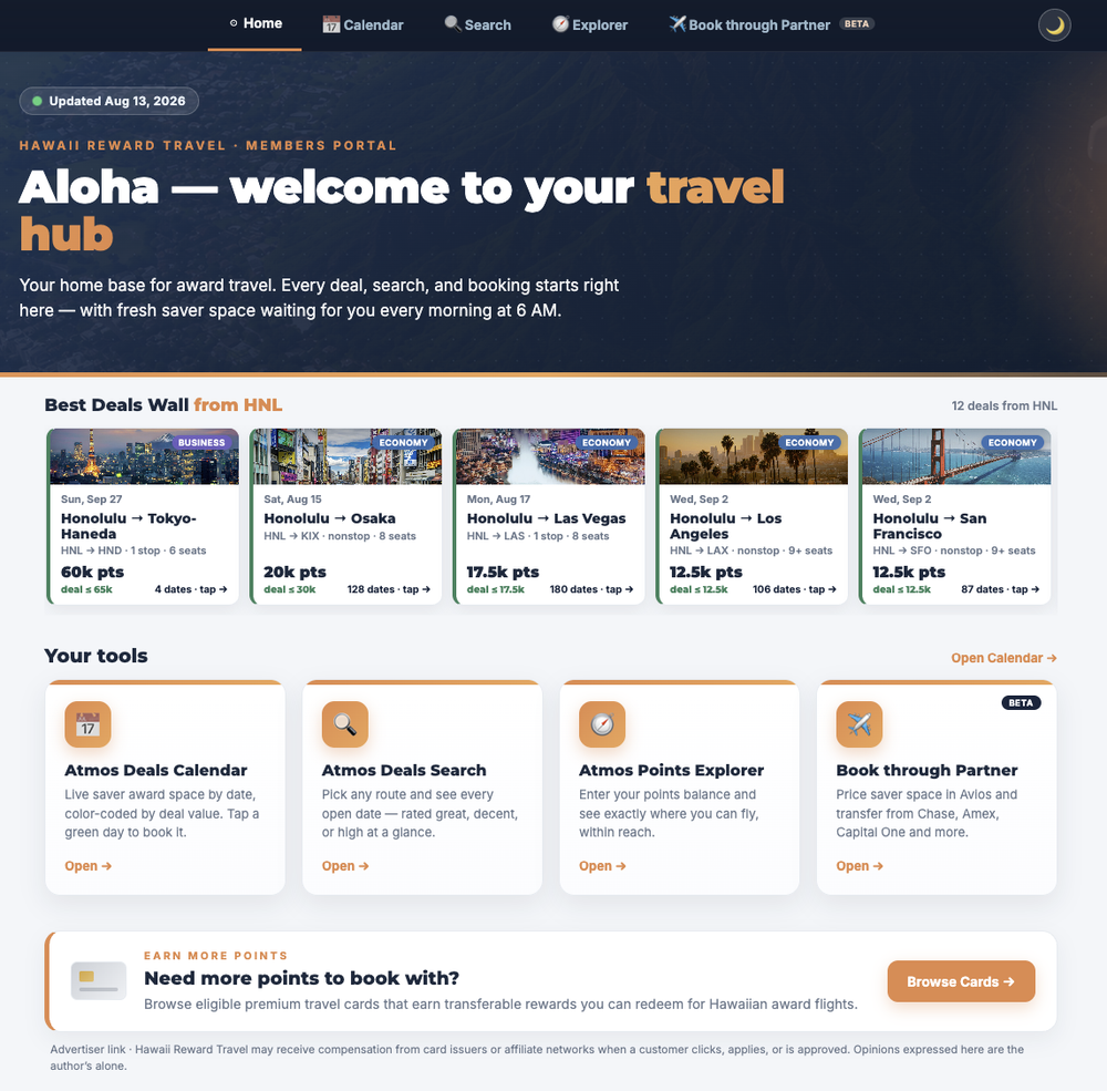 The Deal Wall, pinned favorite routes to and from Honolulu