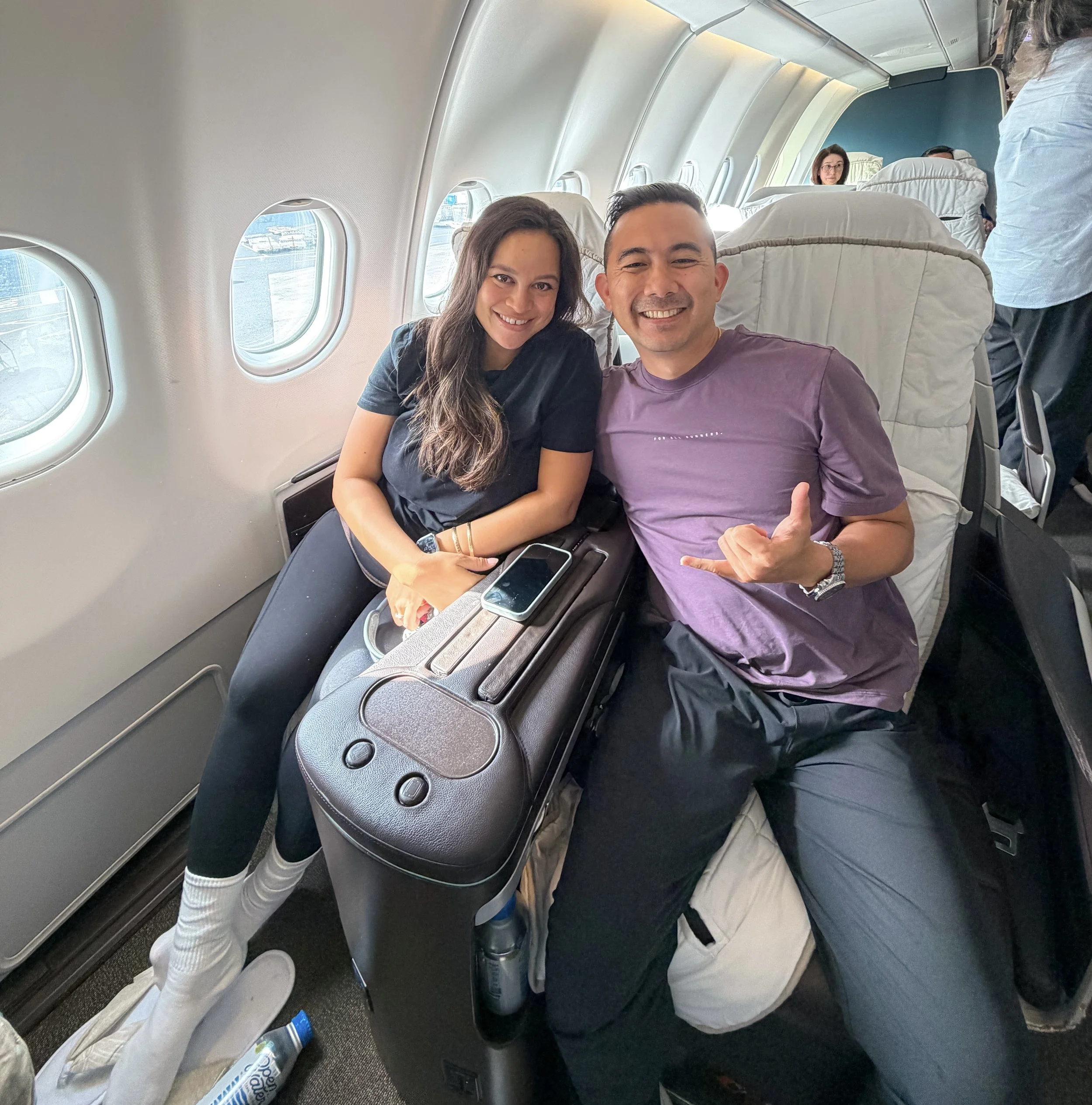 Hawaiian Airlines business class on a flight home from Japan, booked for 65,000 Atmos points each