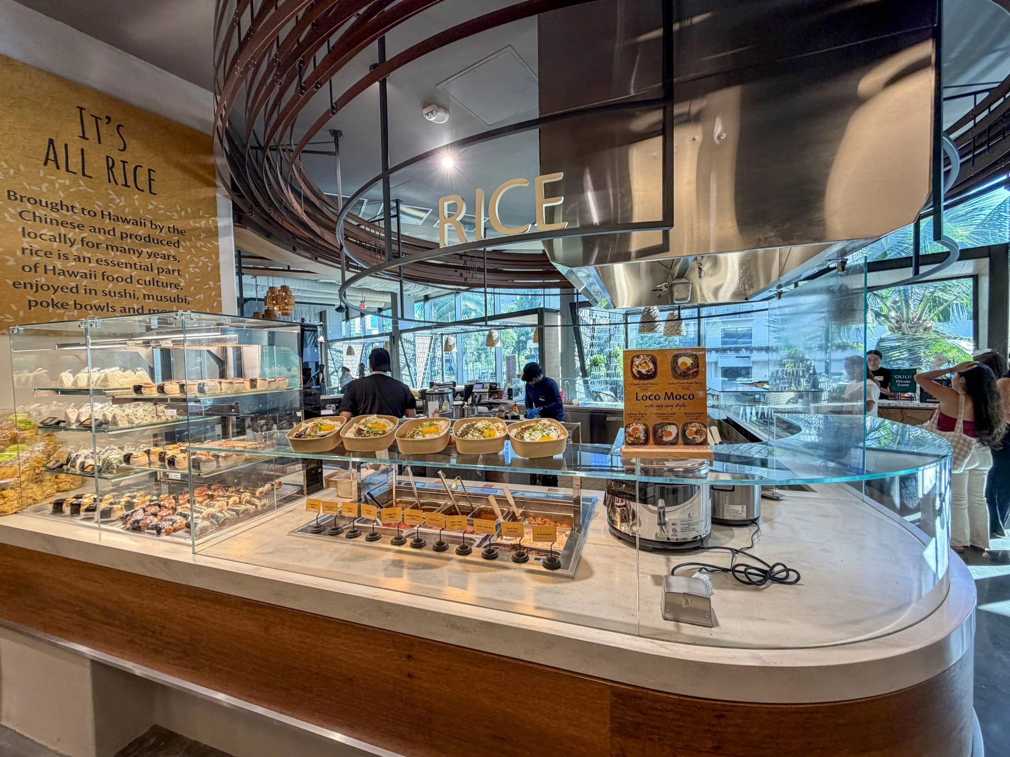 Waikiki Market food station display on reopening day, photo 2