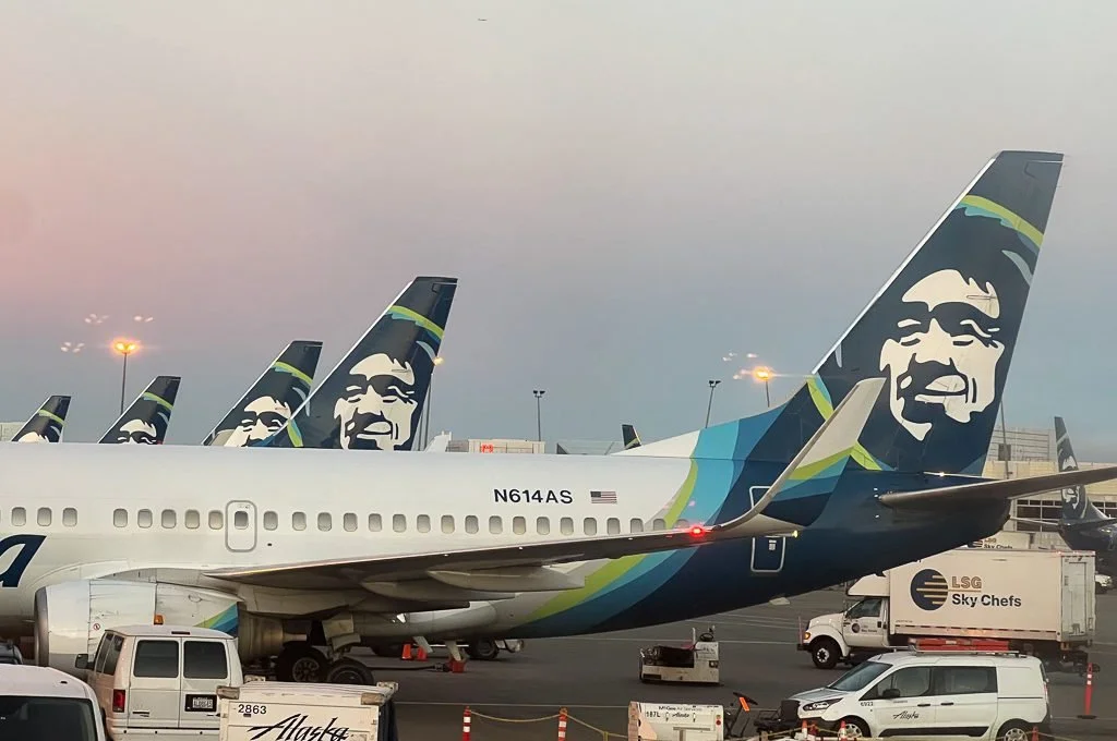 Alaska Airlines Boeing 737 First Class cabin interior on a Seattle to Phoenix flight