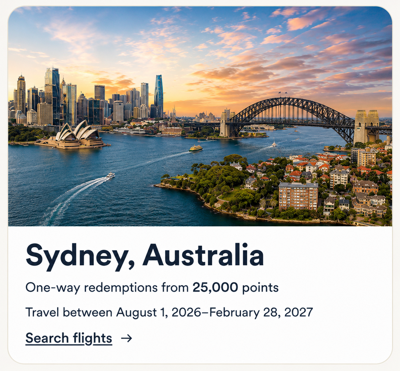 Sydney, Australia award deal from Honolulu for 25,000 Atmos Rewards points
