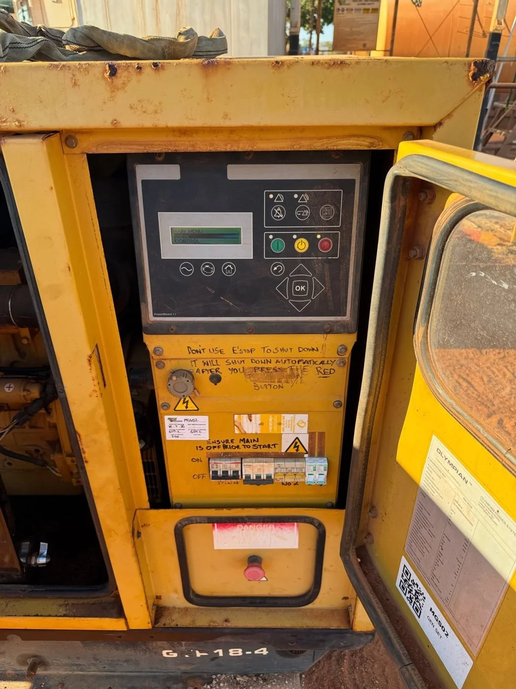 Generator control panel and breakers on site