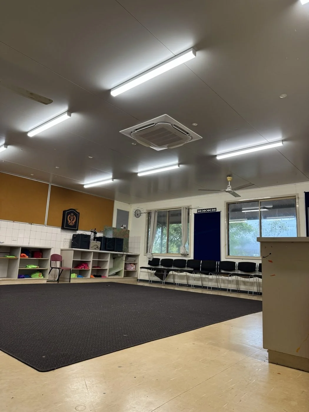 Ceiling cassette and LED lighting in a remote school classroom