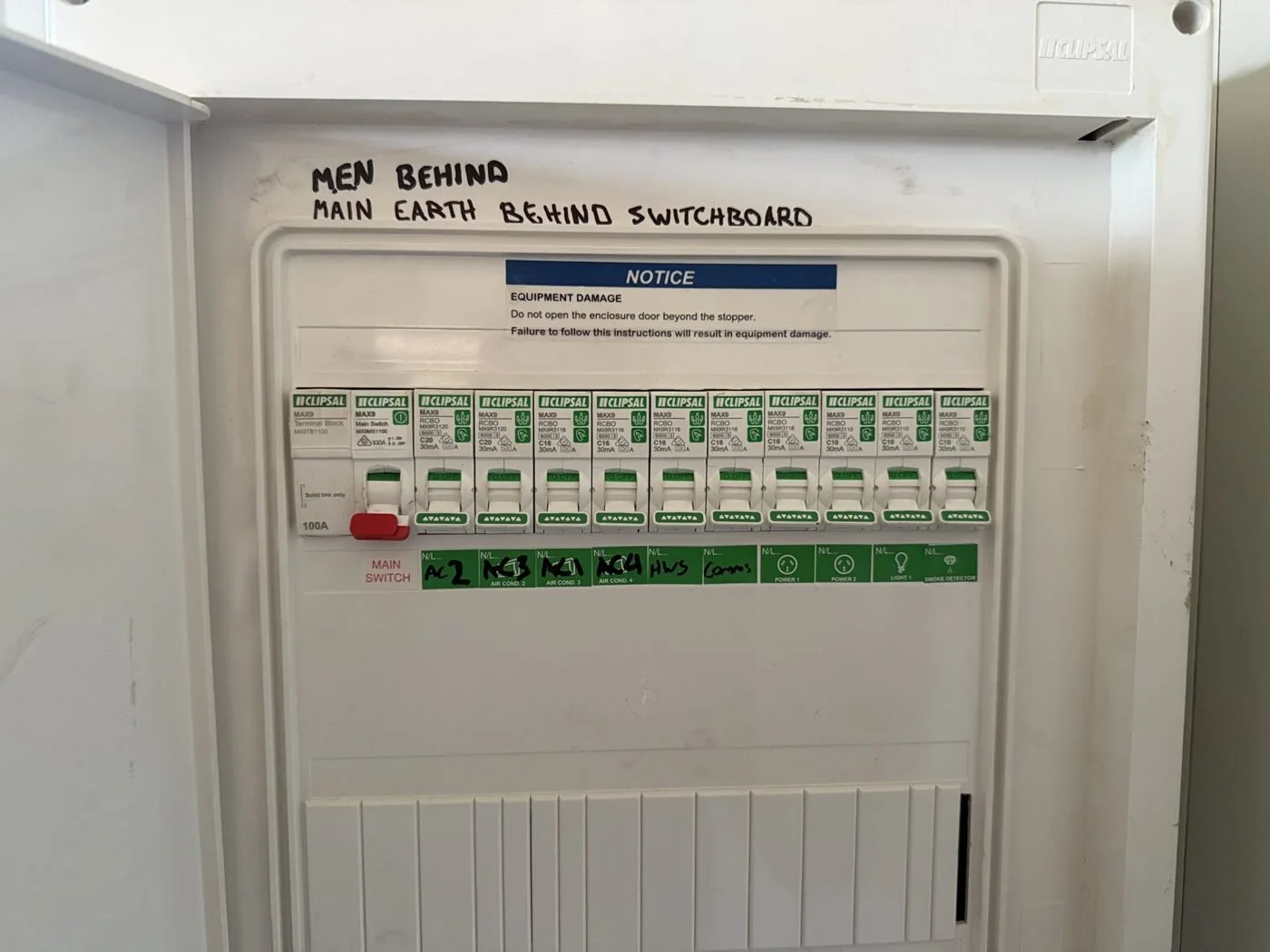 Clipsal switchboard with labelled RCBOs