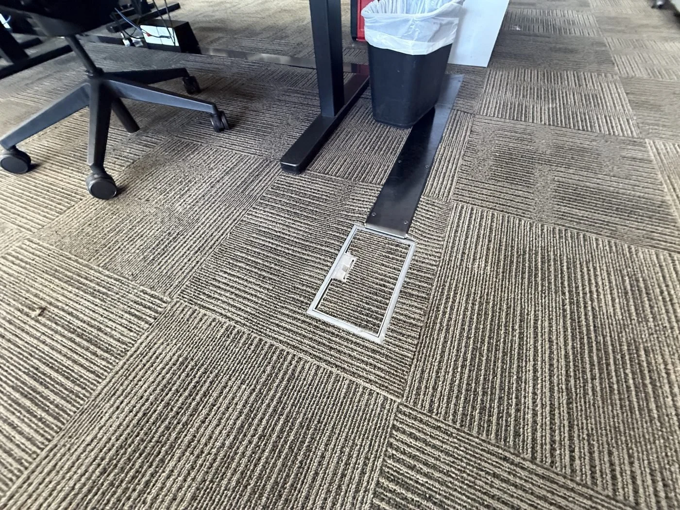Flush floor box and cable ducting under office desks