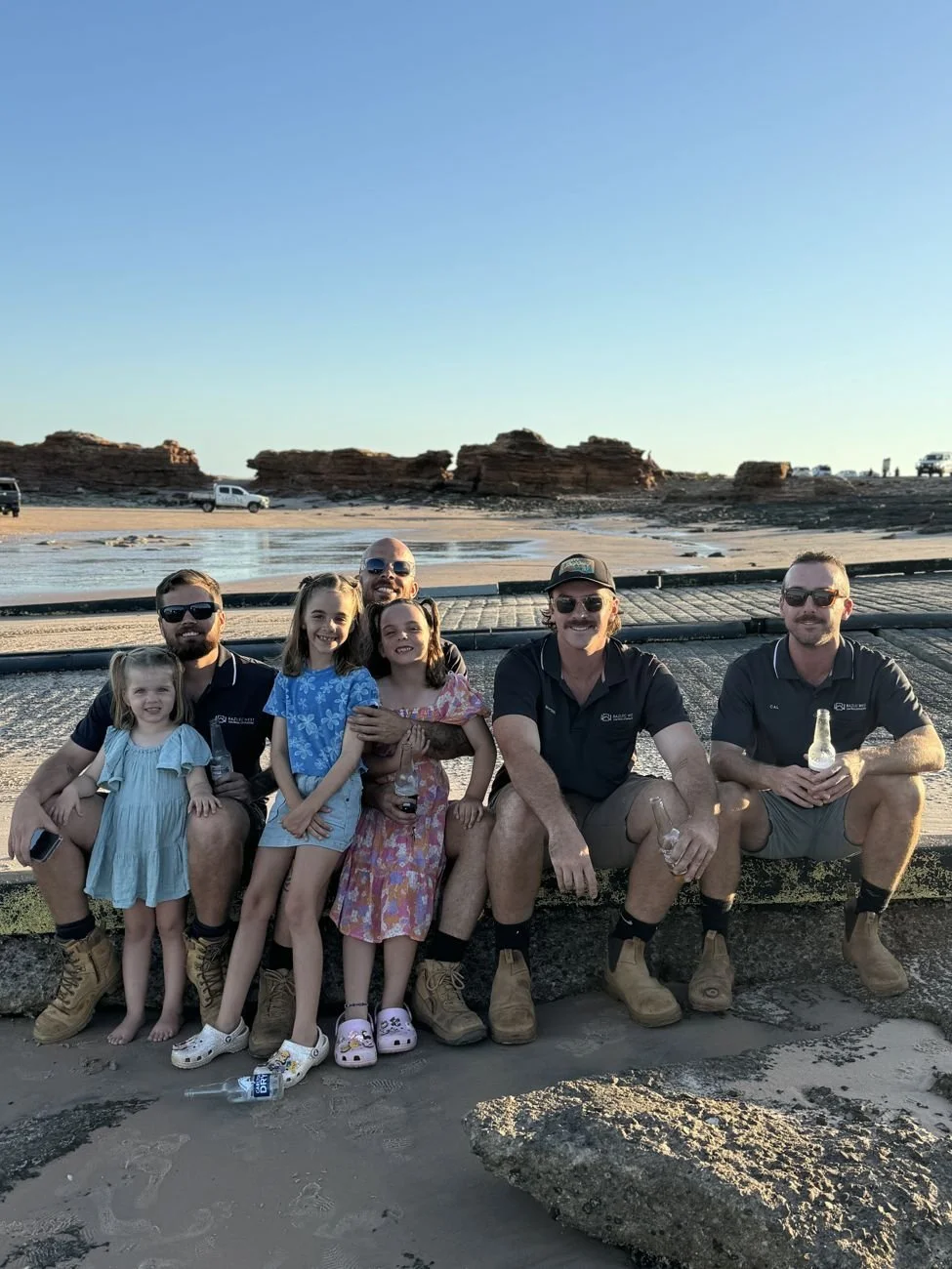 The crew and their families at sunset on the Broome boat ramp