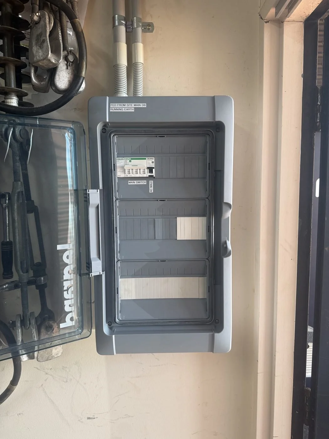 Weatherproof sub-board fed from the site main switchboard
