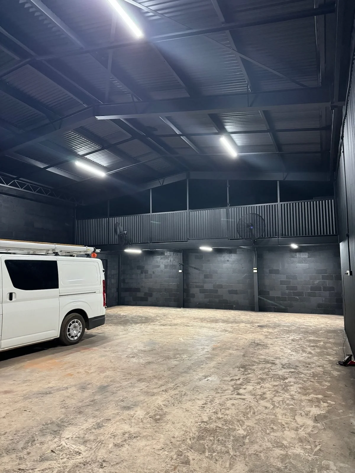 LED high-bay lighting in a commercial warehouse