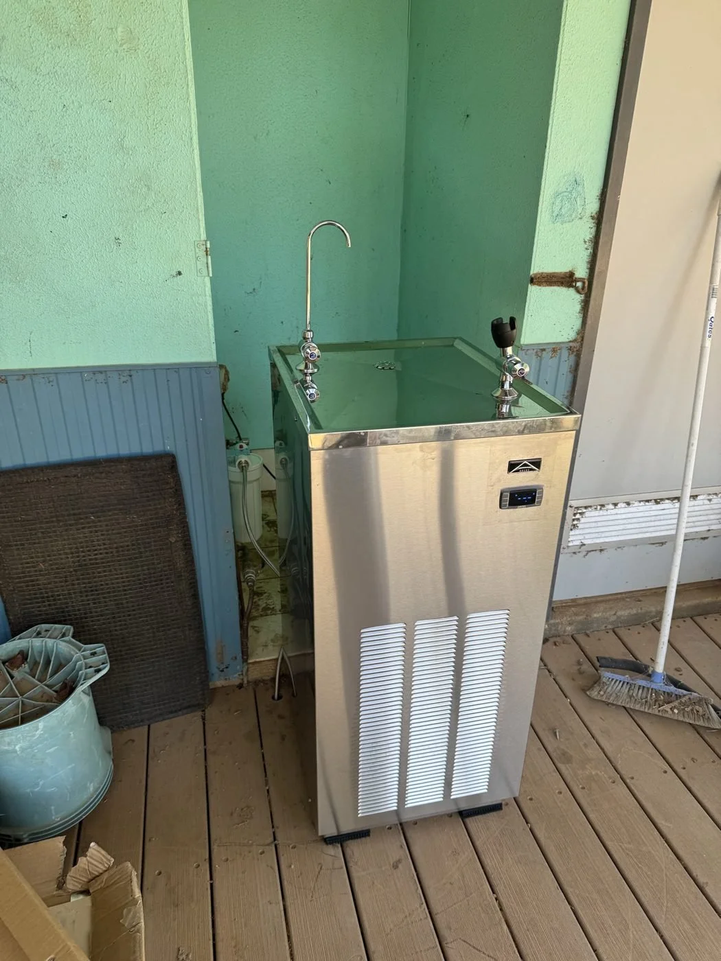 Chilled drinking fountain installed at a school