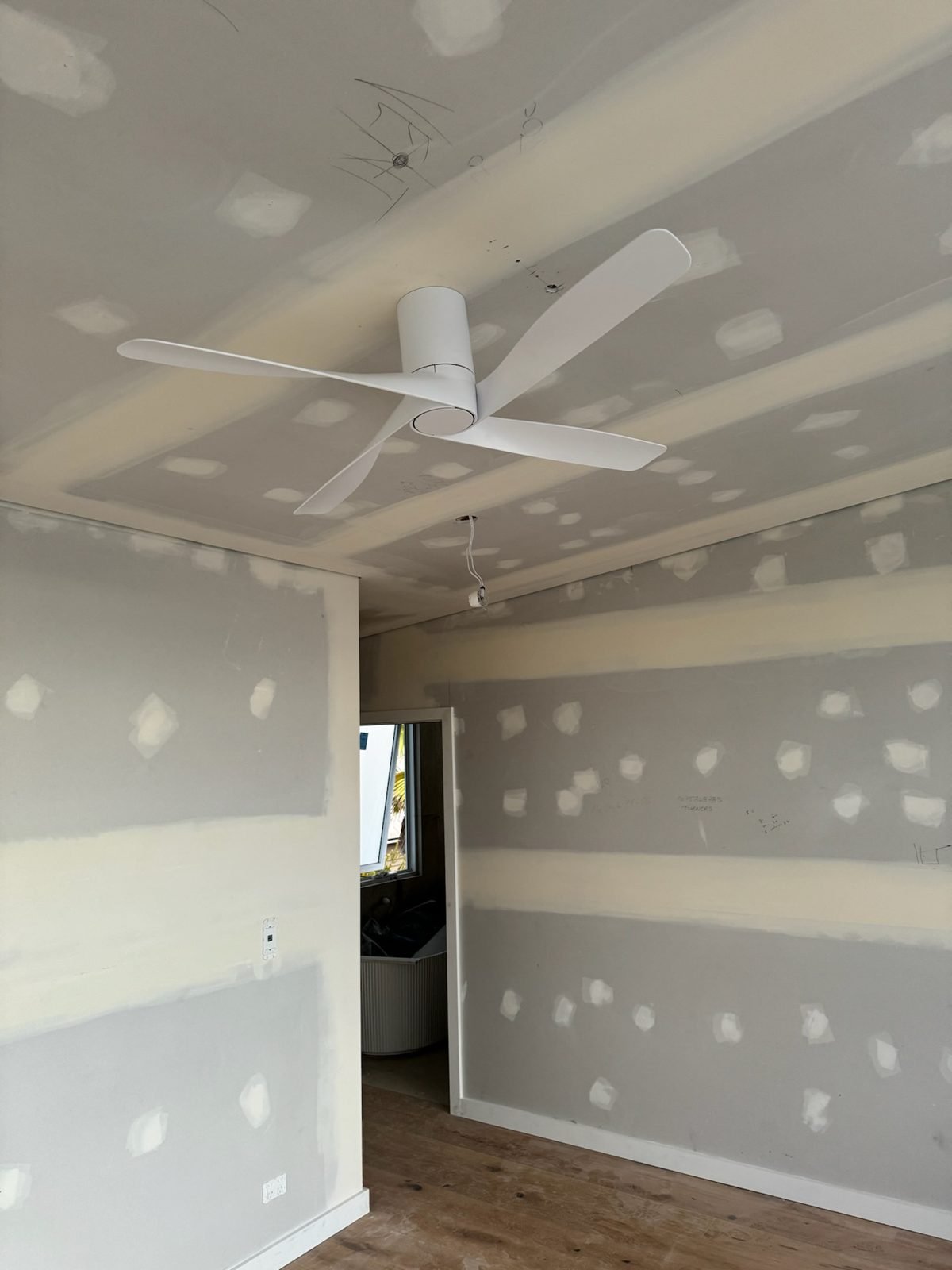 Ceiling fan installed in a new build