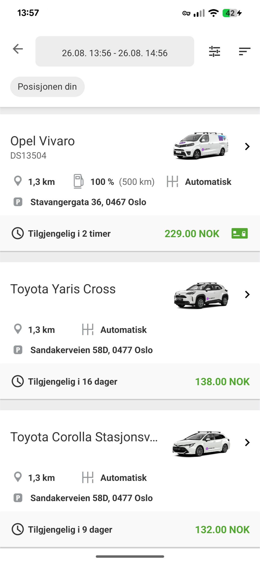 Bilkollektivets bookingside i mobilappen