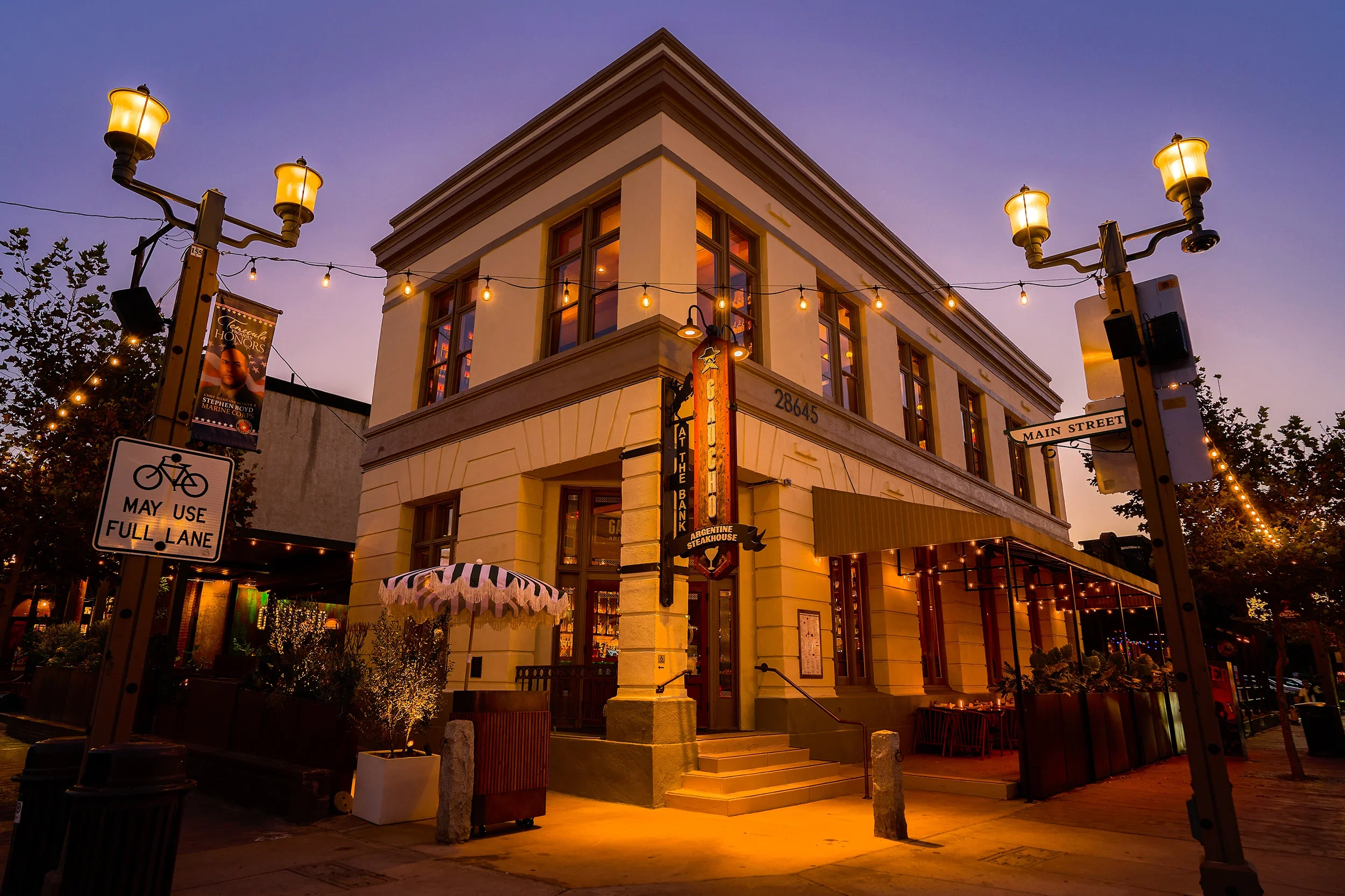 Gaucho Grill Temecula facade at dusk