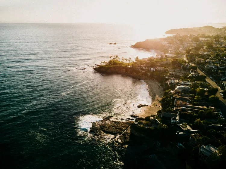 Aerial view of Laguna Beach coastline near Piatti restaurant