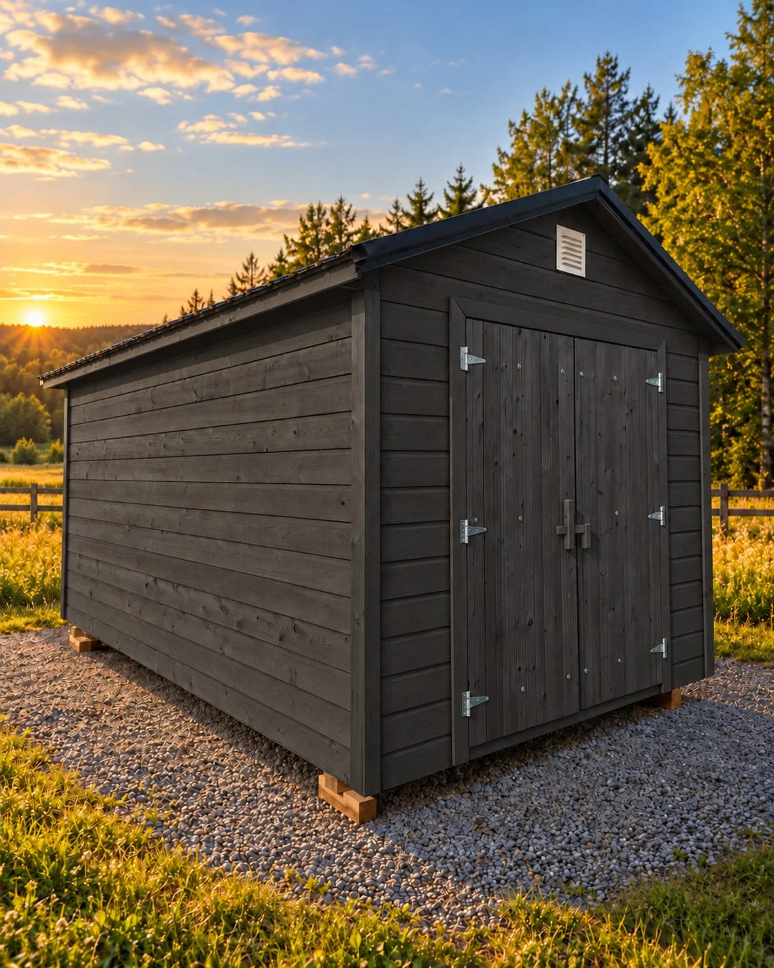 Same T13 barn illustrated in Black; proposed finish, not current appearance