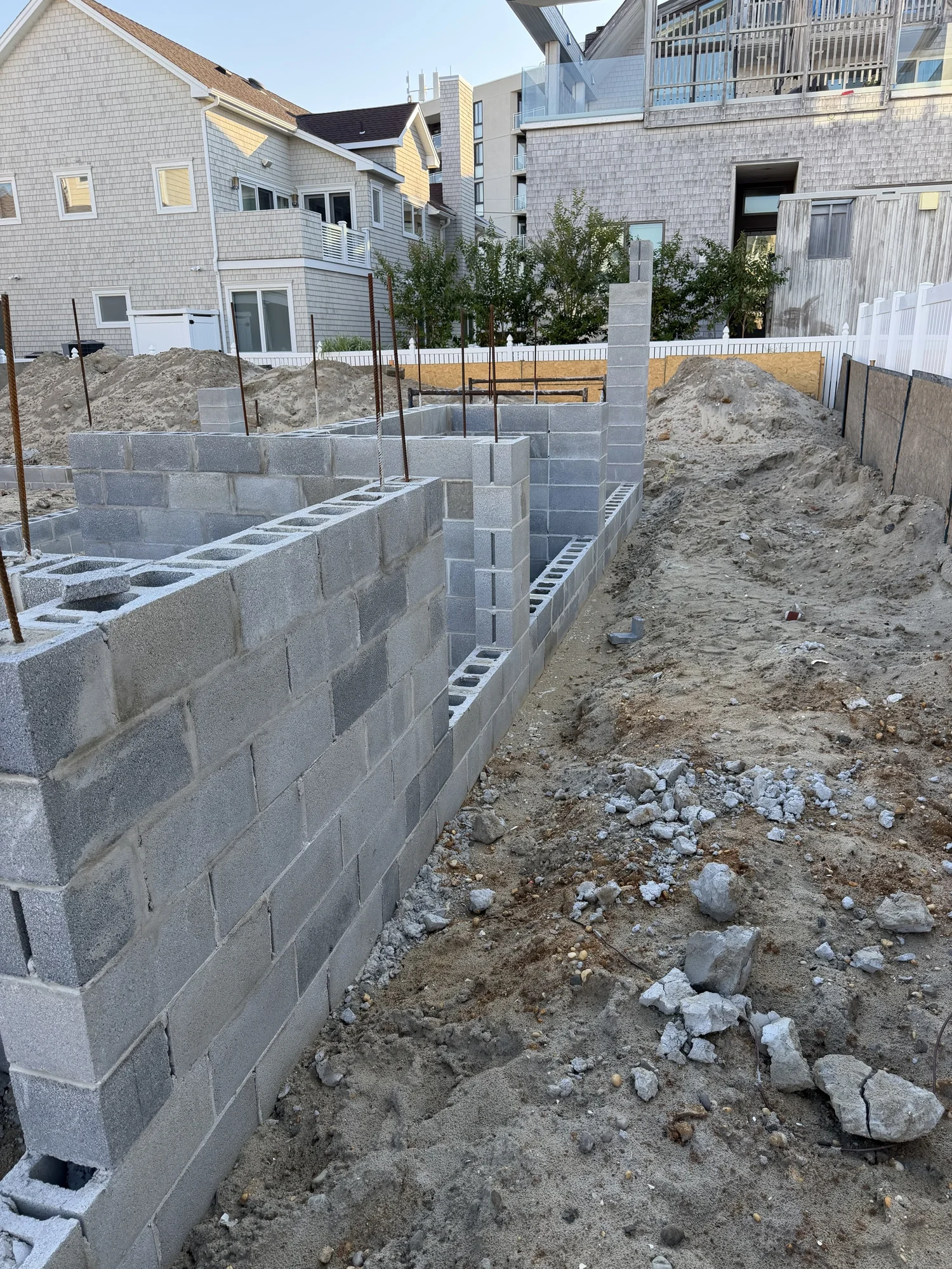 Concrete block foundation walls for a new home in Longport, NJ