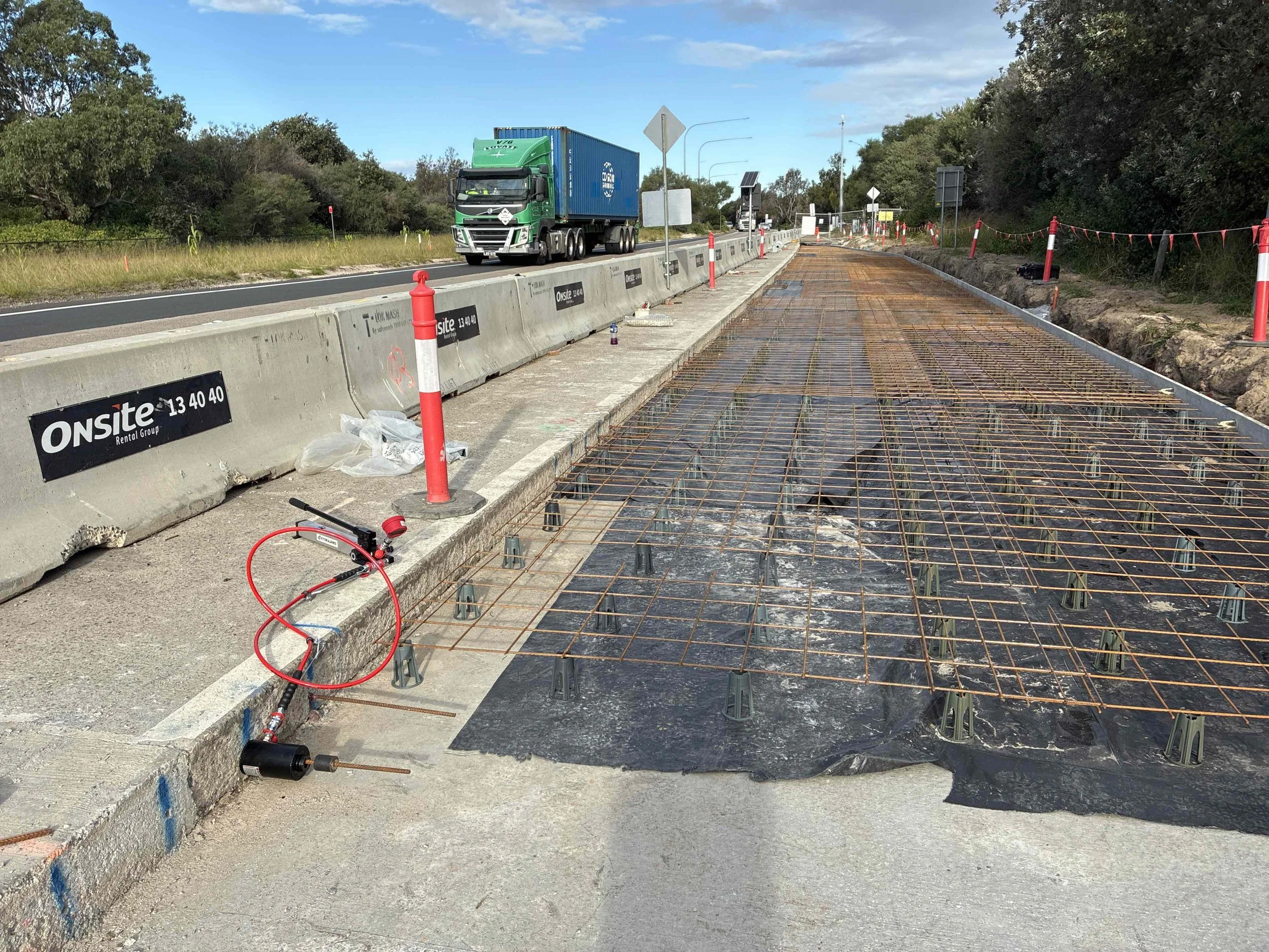 Chemical epoxy rebar anchor testing in progress