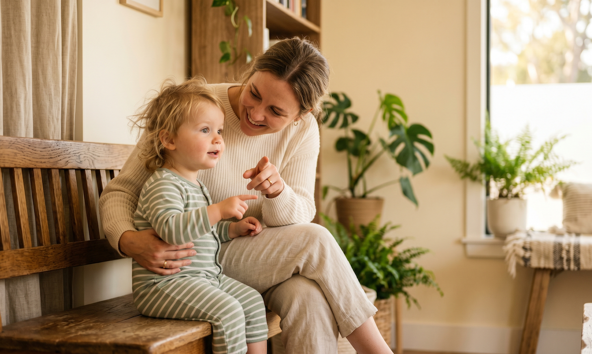 Parent and child playing together in a waiting room