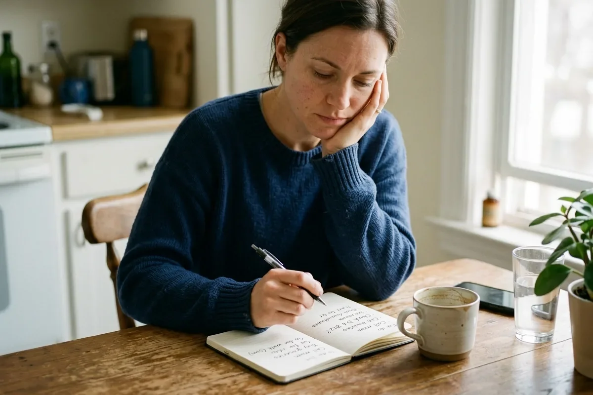 Patient writing down symptoms before a same-day sick visit