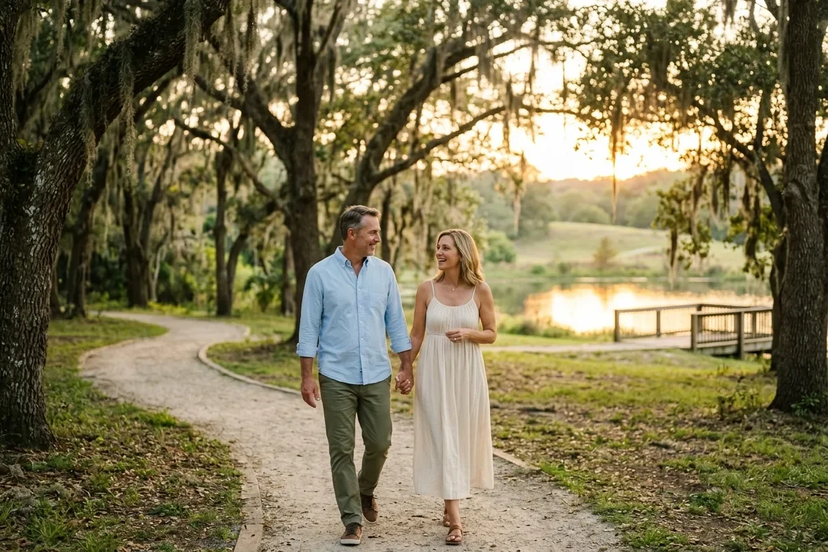 Healthy Boca Raton adults walking as part of preventive primary care and long-term wellness