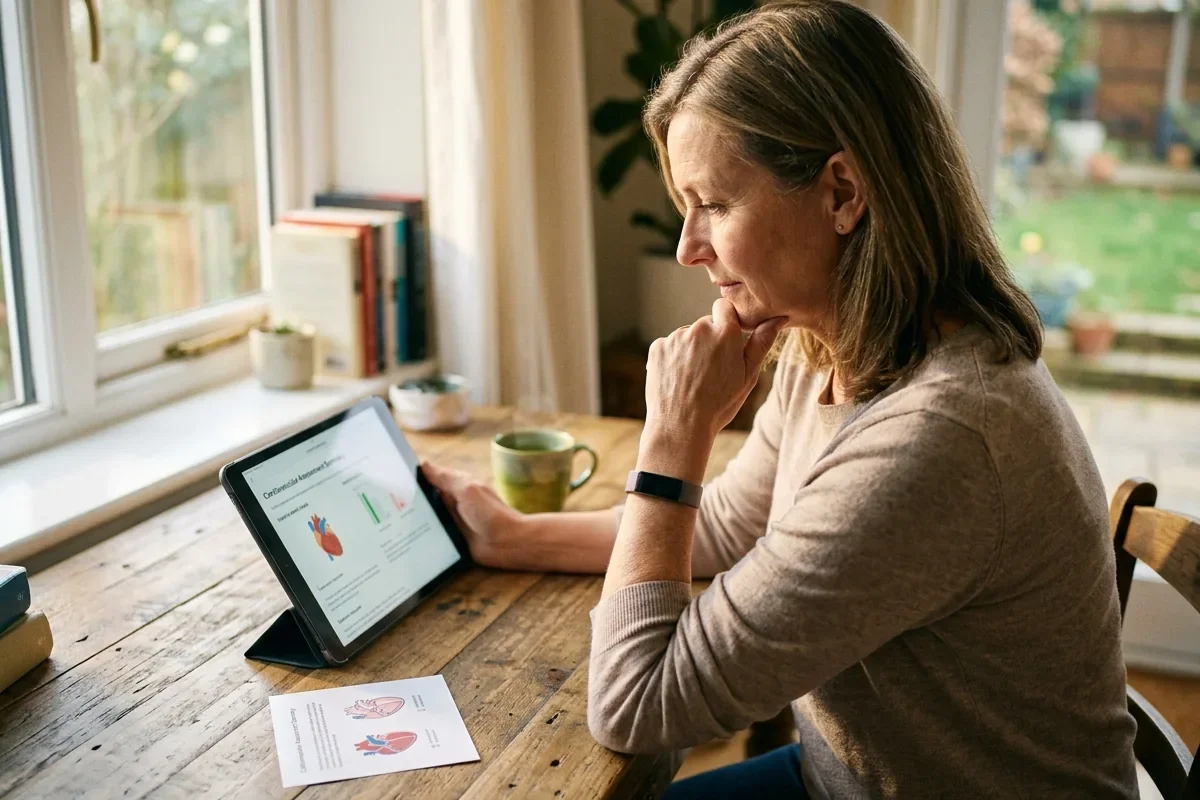 Patient reviewing a heart risk chart as part of advanced cardiovascular prevention