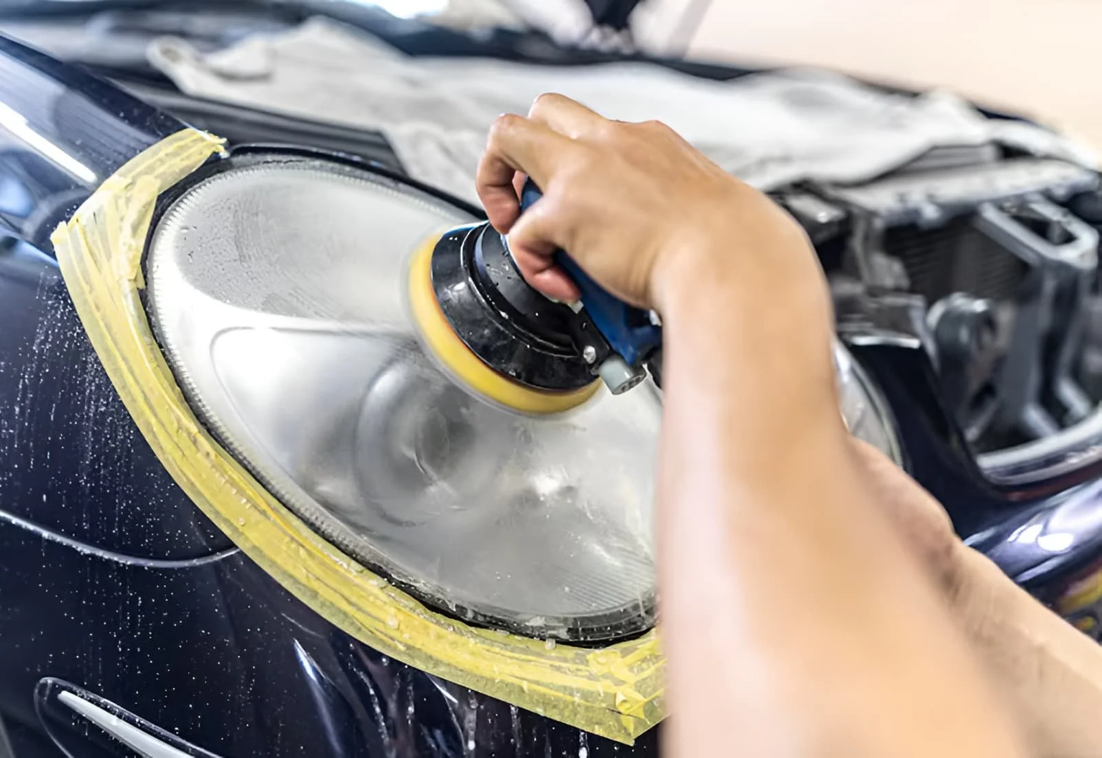 Before and after headlight restoration removing yellowing Miami