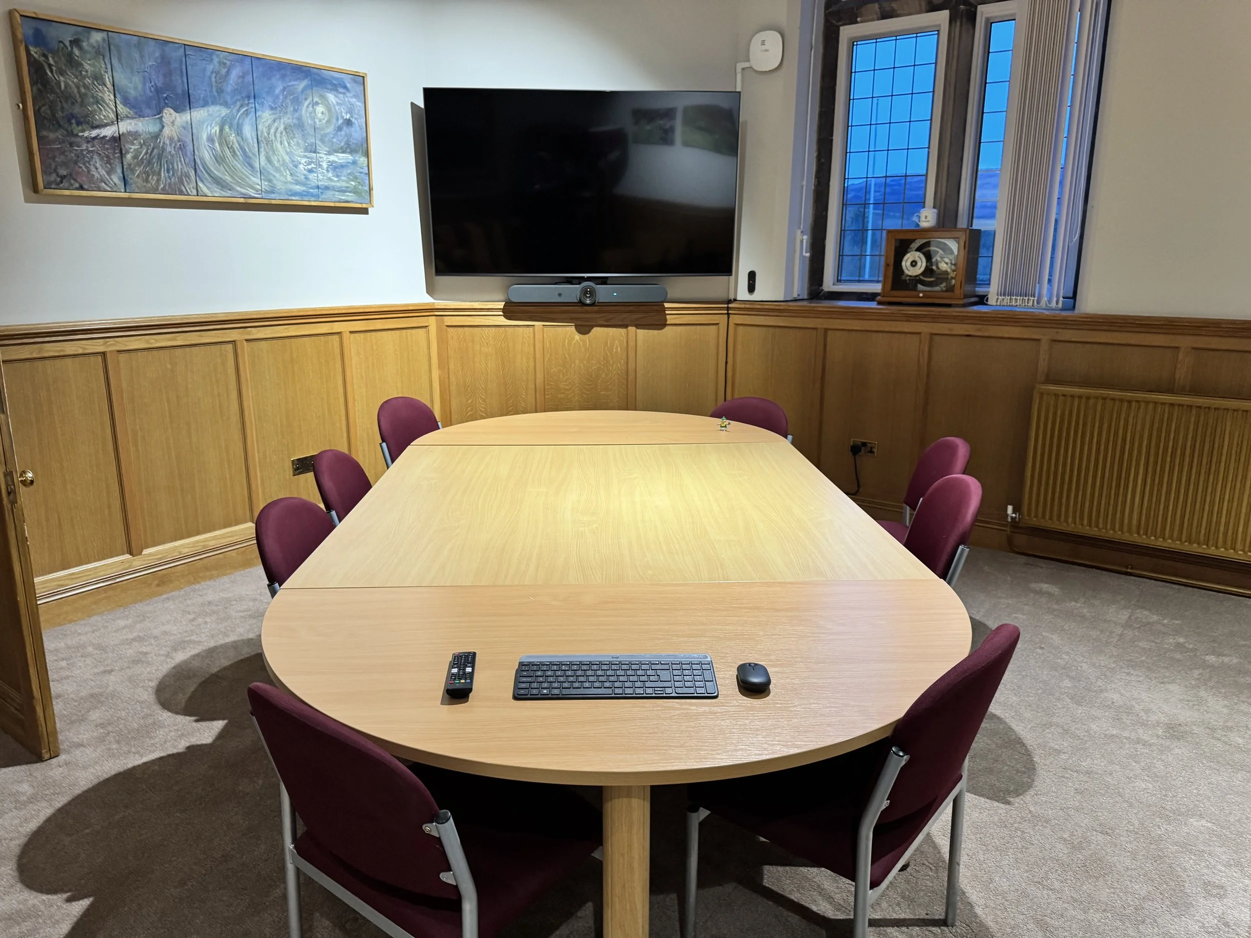 Meeting room AV system with display and conferencing