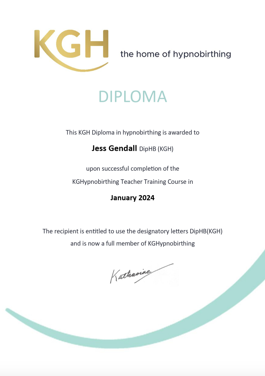 Jess Gendall KGH Hypnobirthing Diploma