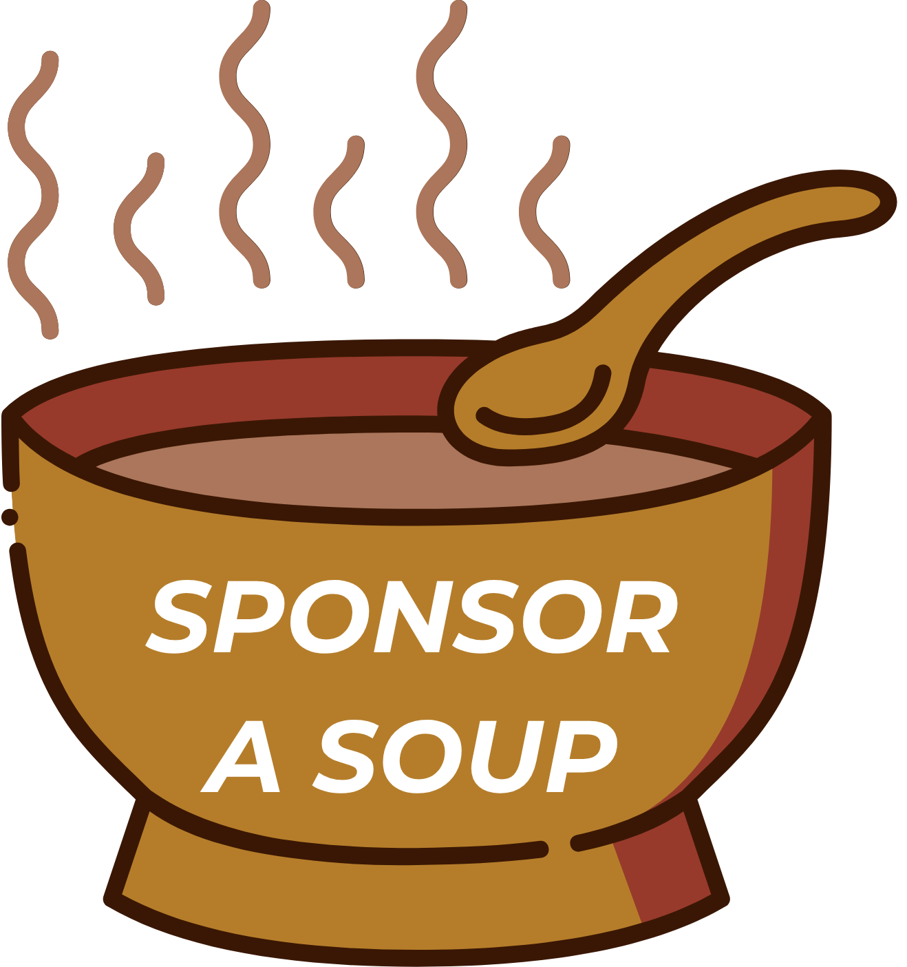 Floating button showing bowl of soup. Sponsor a soup.