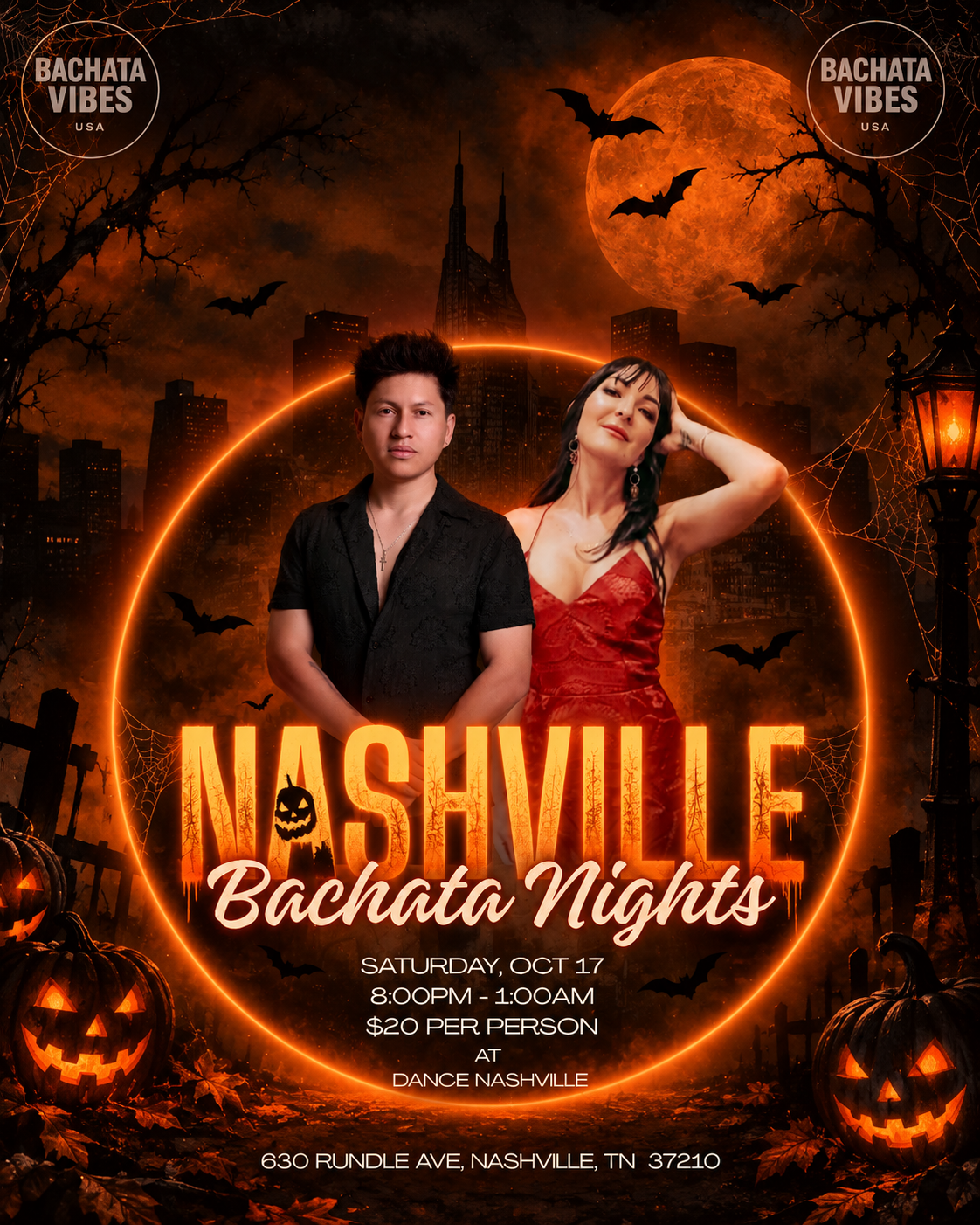 Nashville Bachata Nights Halloween flyer for October 17, 2026