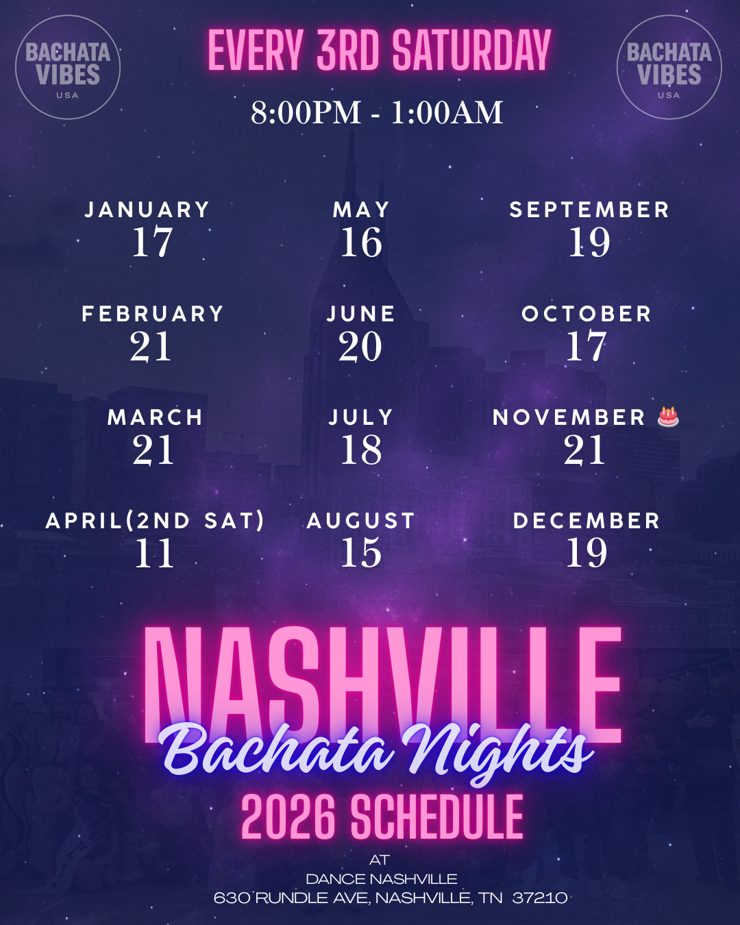 Nashville Bachata Nights 2026 schedule