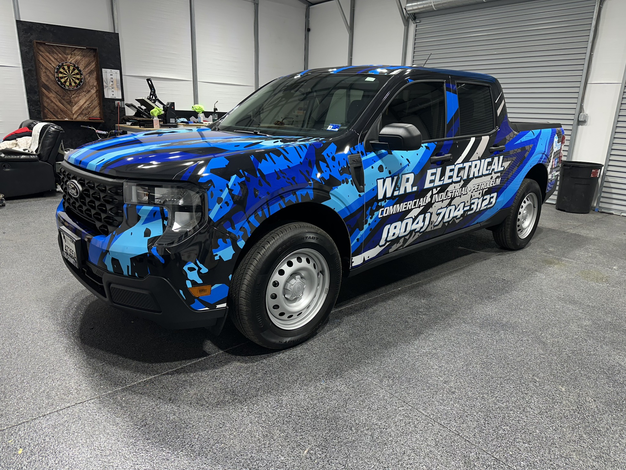 Ford pickup after its W.R. Electrical commercial wrap