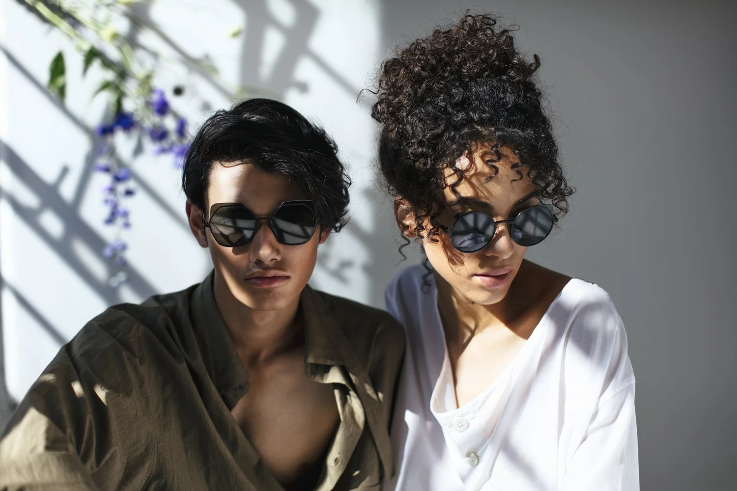 Eyewear campaign portrait with floral styling