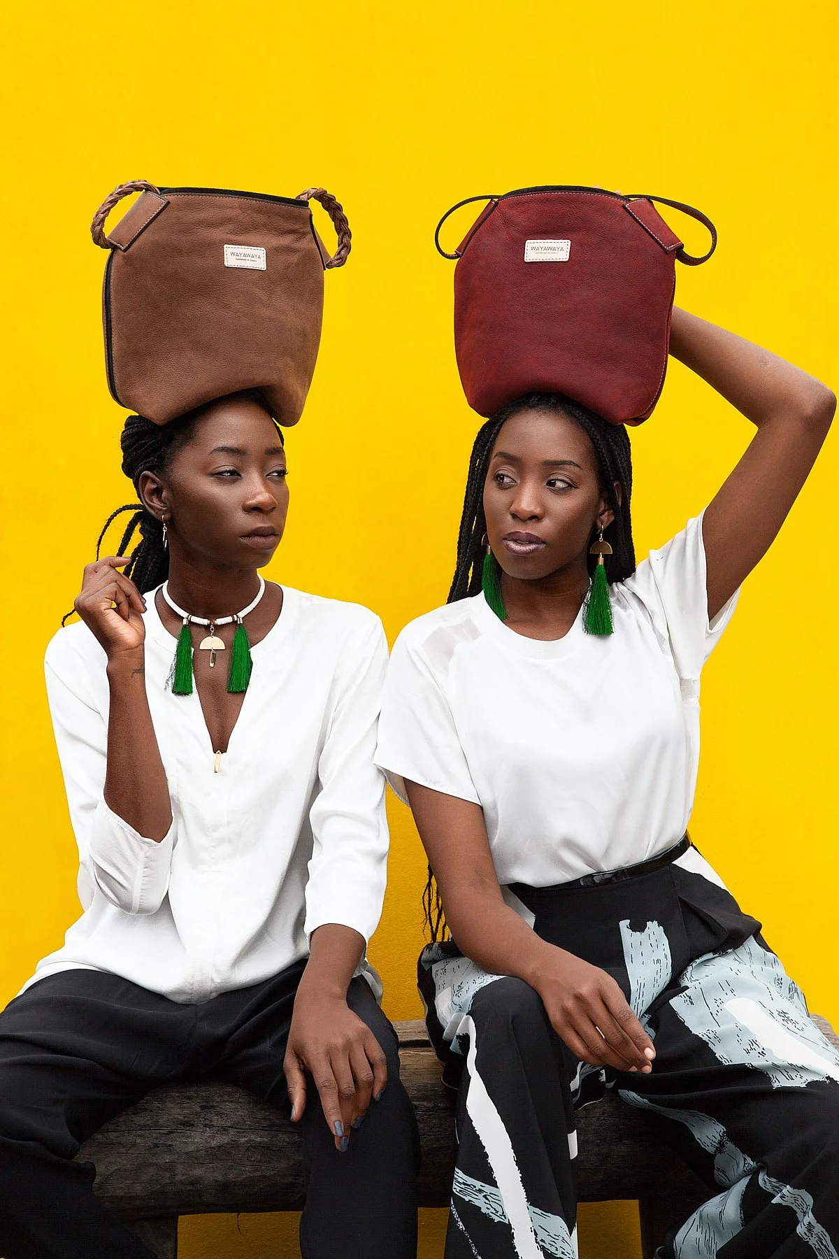 Accessories lookbook photography shot on a yellow set